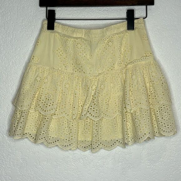 New LoveShackFancy Amy Skirt Yellow Eyelet Small revolve - Picture 2 of 11